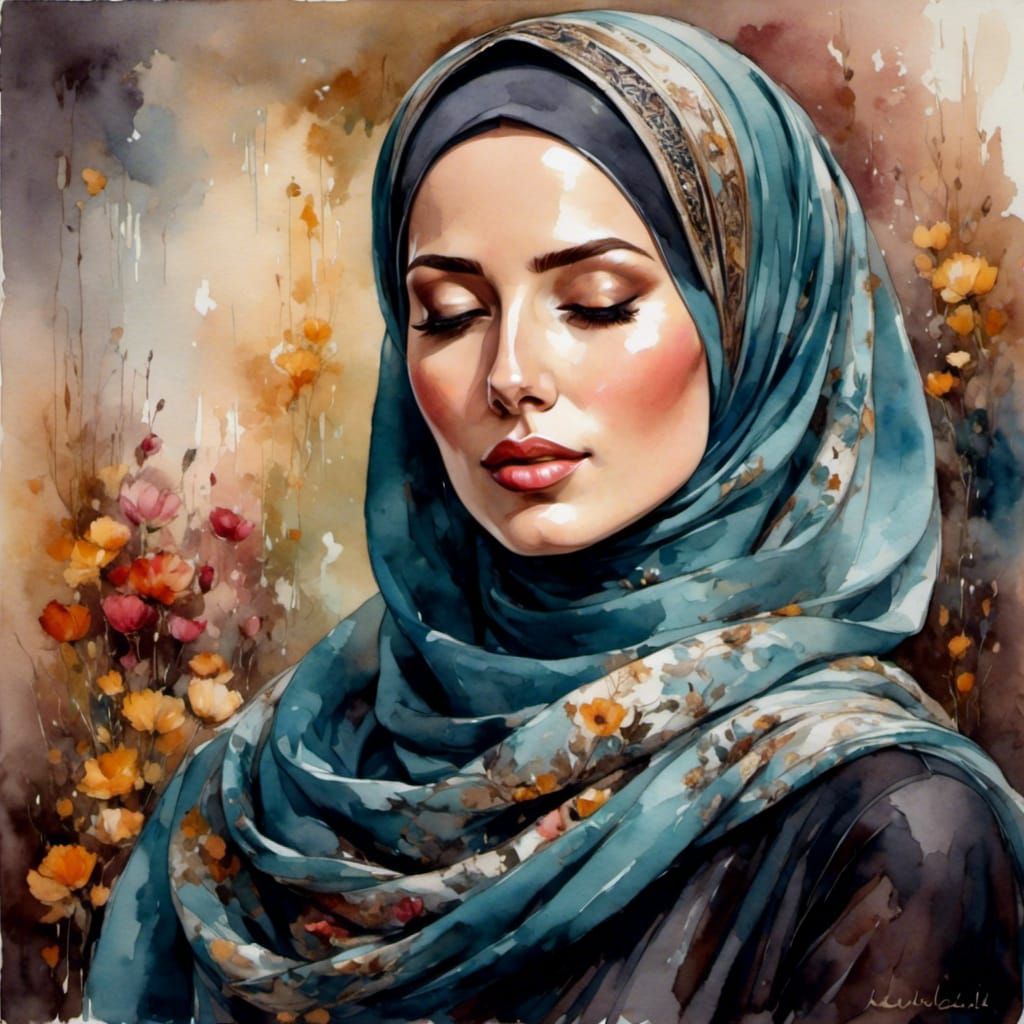 Modest Woman in Hijab Portrait with Closed Eyes