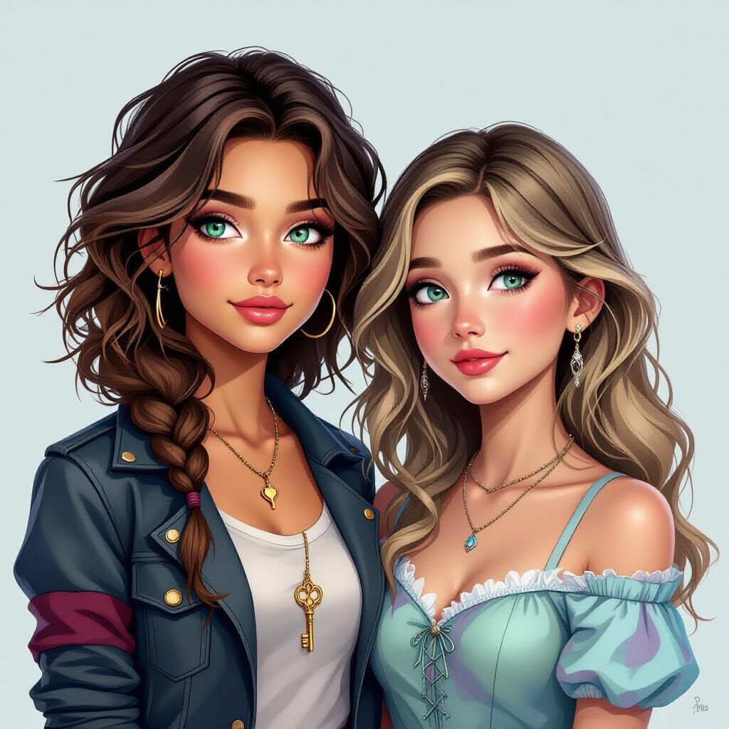 Two Teenage Girls in Love Fantasy Portrait