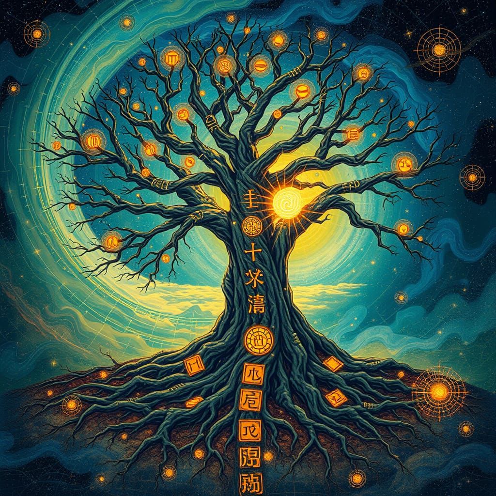 Ethereal Tree of Wisdom in Cosmic Vortex