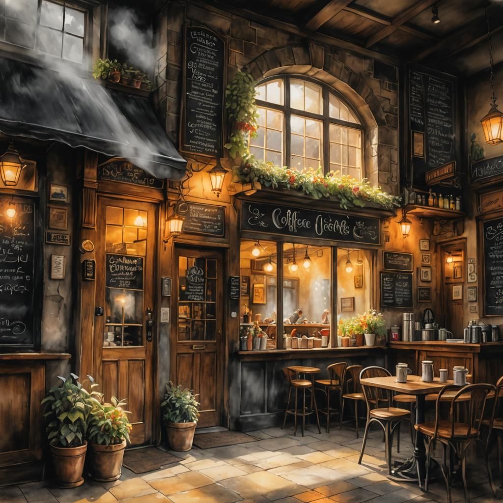 Whimsical Fantasy Coffee Shop Scene