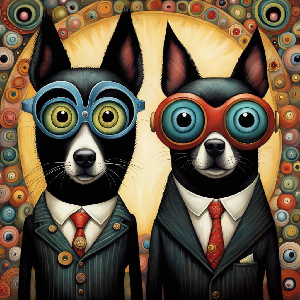 Funny Googly-Eyed Dogs in Art Brut Style