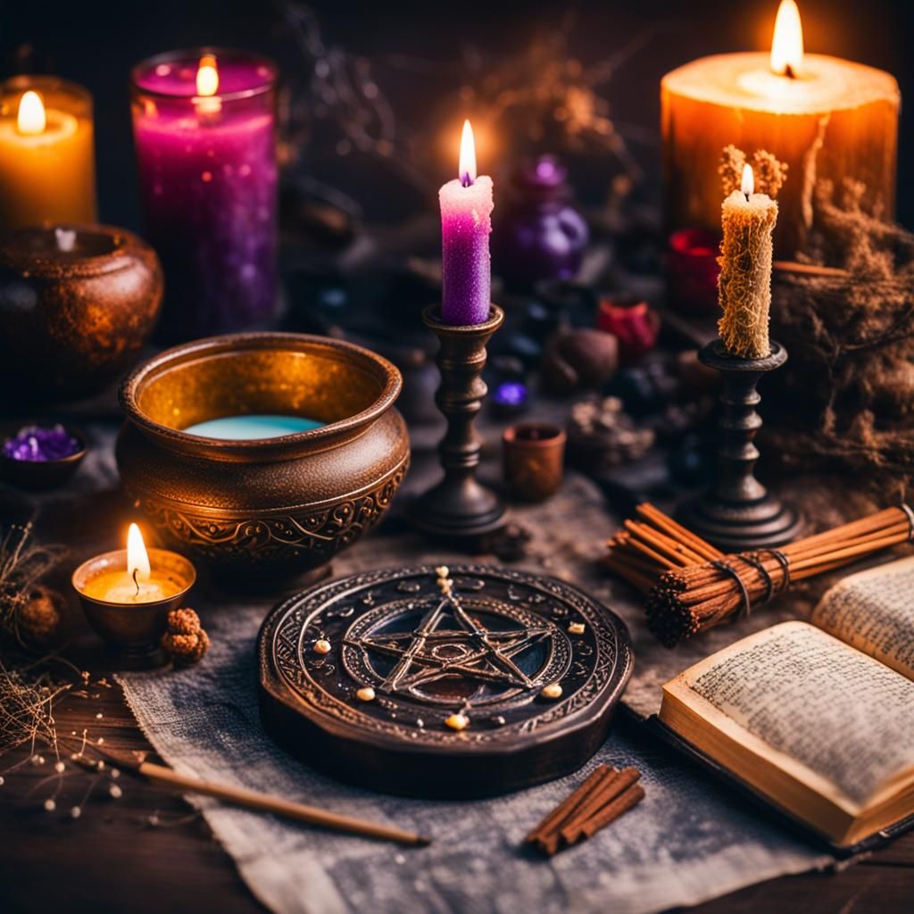 Witch's Altar with Ritual Objects: Professional Photography