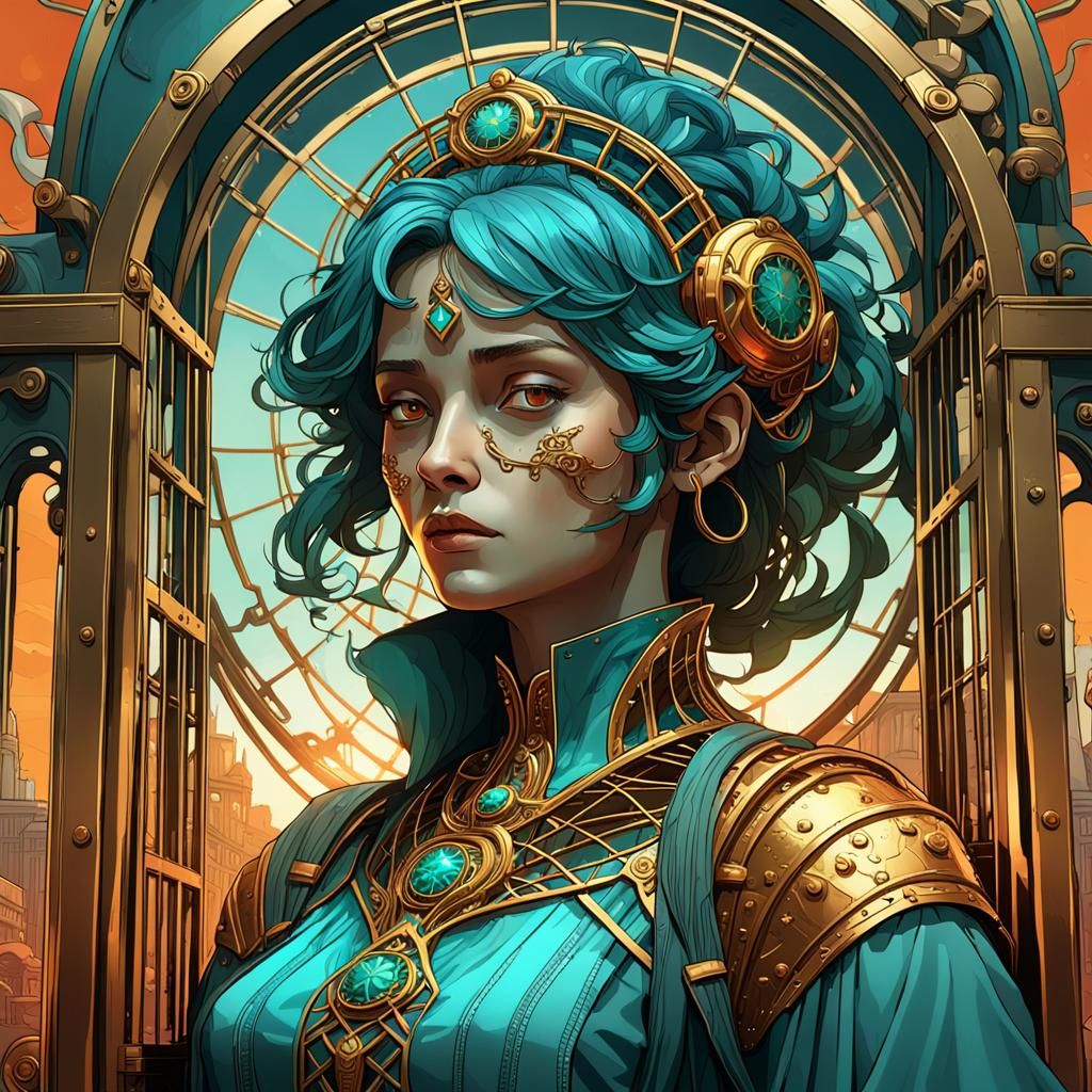 Captive Time: Hyperdetailed Digital Art Portrait