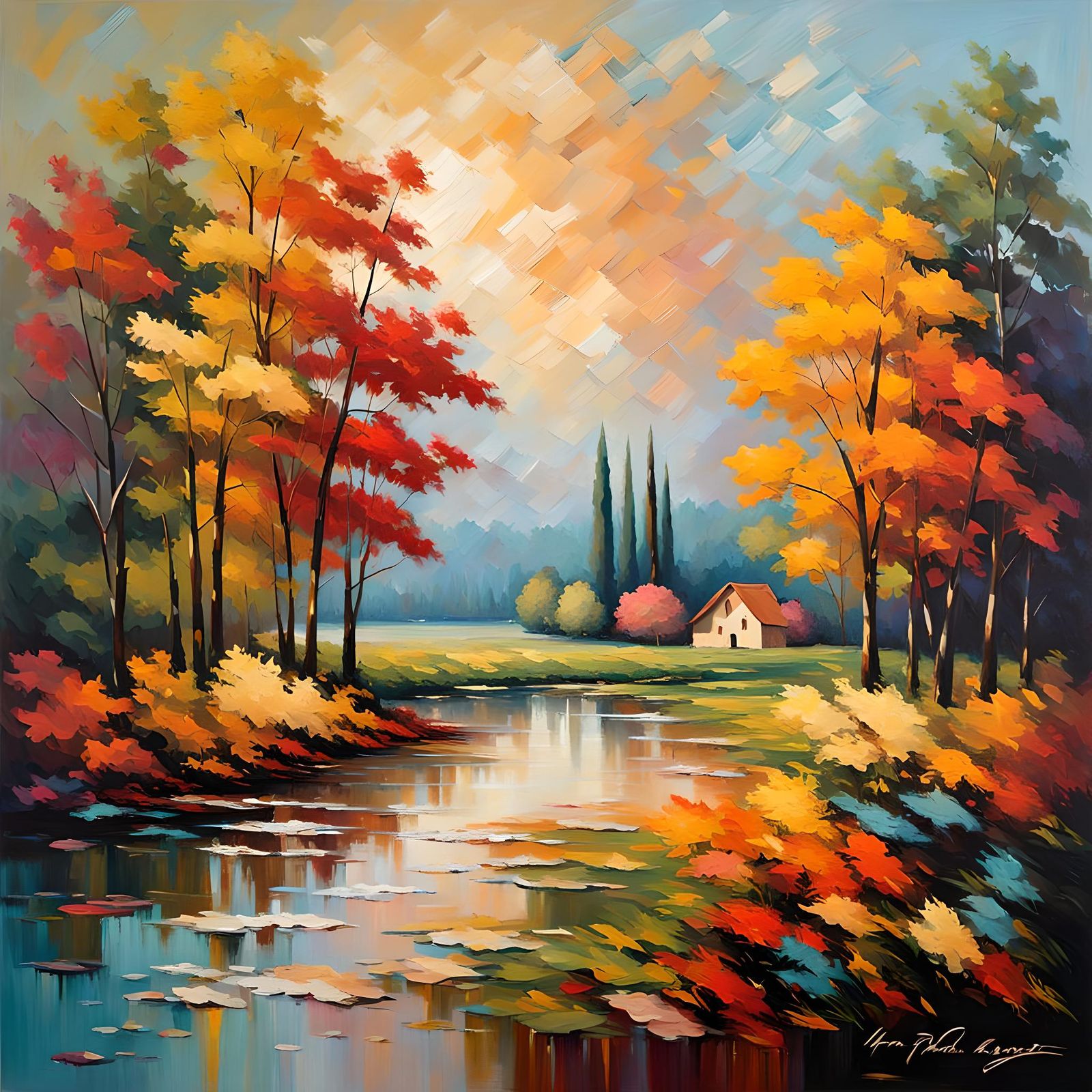 Abstract Impressionist Maestro at Work in Pastel Colors