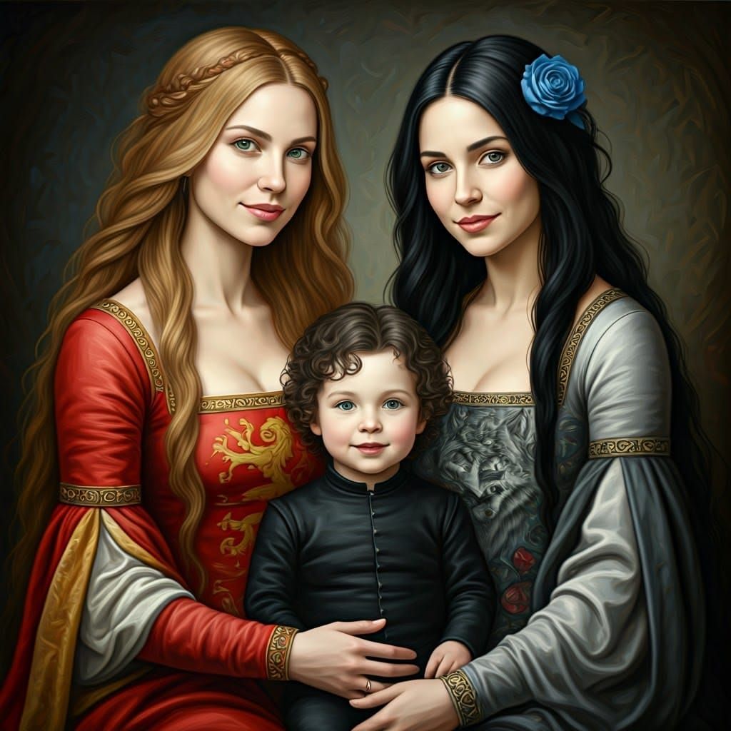 Medieval Family Portrait in Oil Painting