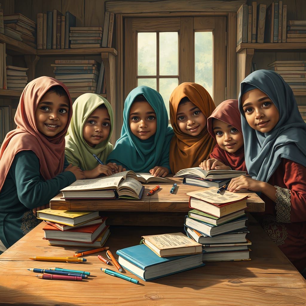 Somali Children Learning in Hyperrealistic Style