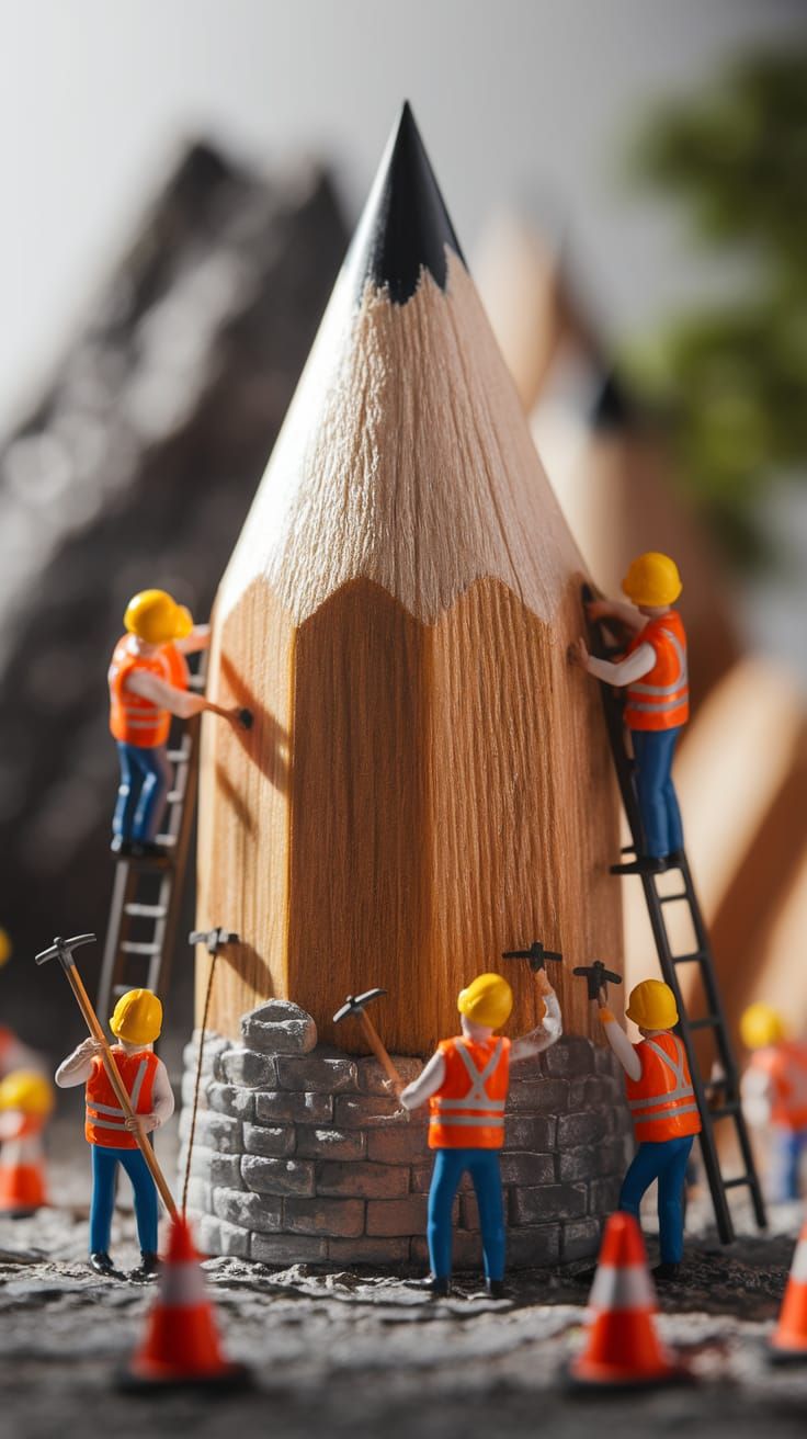 Mountain Pencil Construction Site in Realistic Macro Photogr...