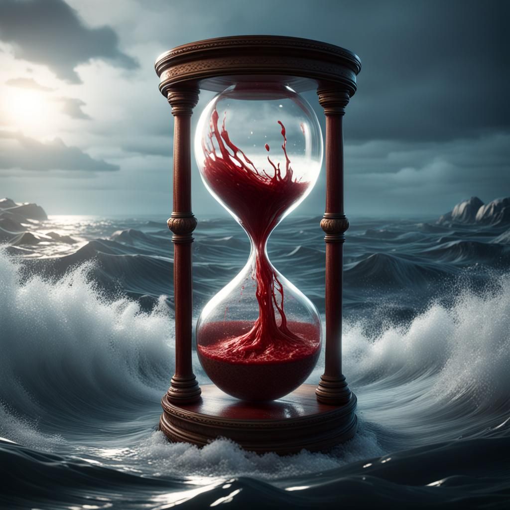 Hourglass of Blood in Ocean: 3D Game Graphics