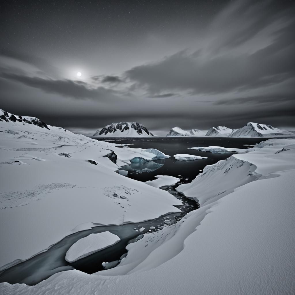 Hyperrealistic Antarctic Night: Deep, Silent Darkness