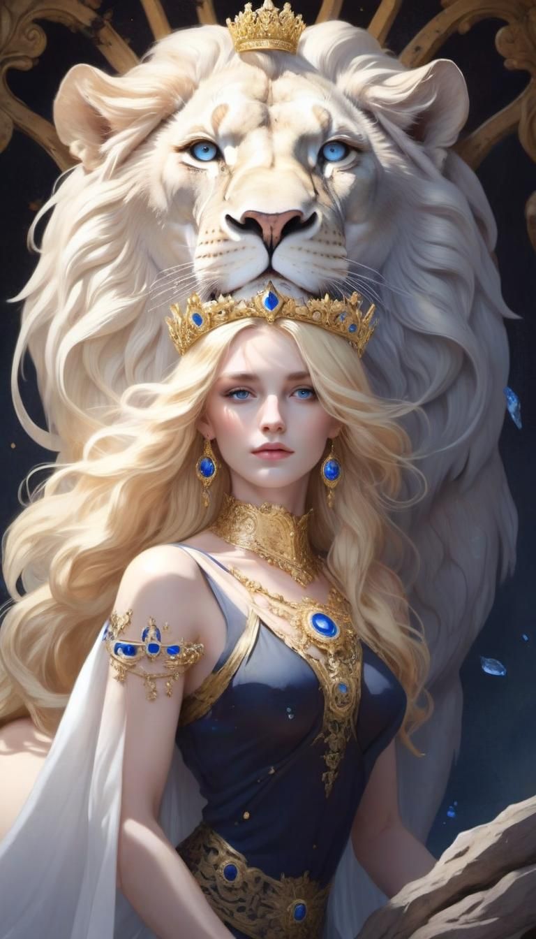 Blonde Queen with White Lion Guardian