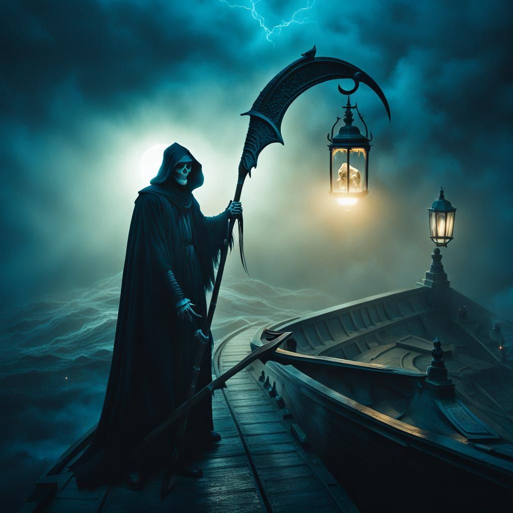 Grim Reaper on the Titanic in Gothic Art Style
