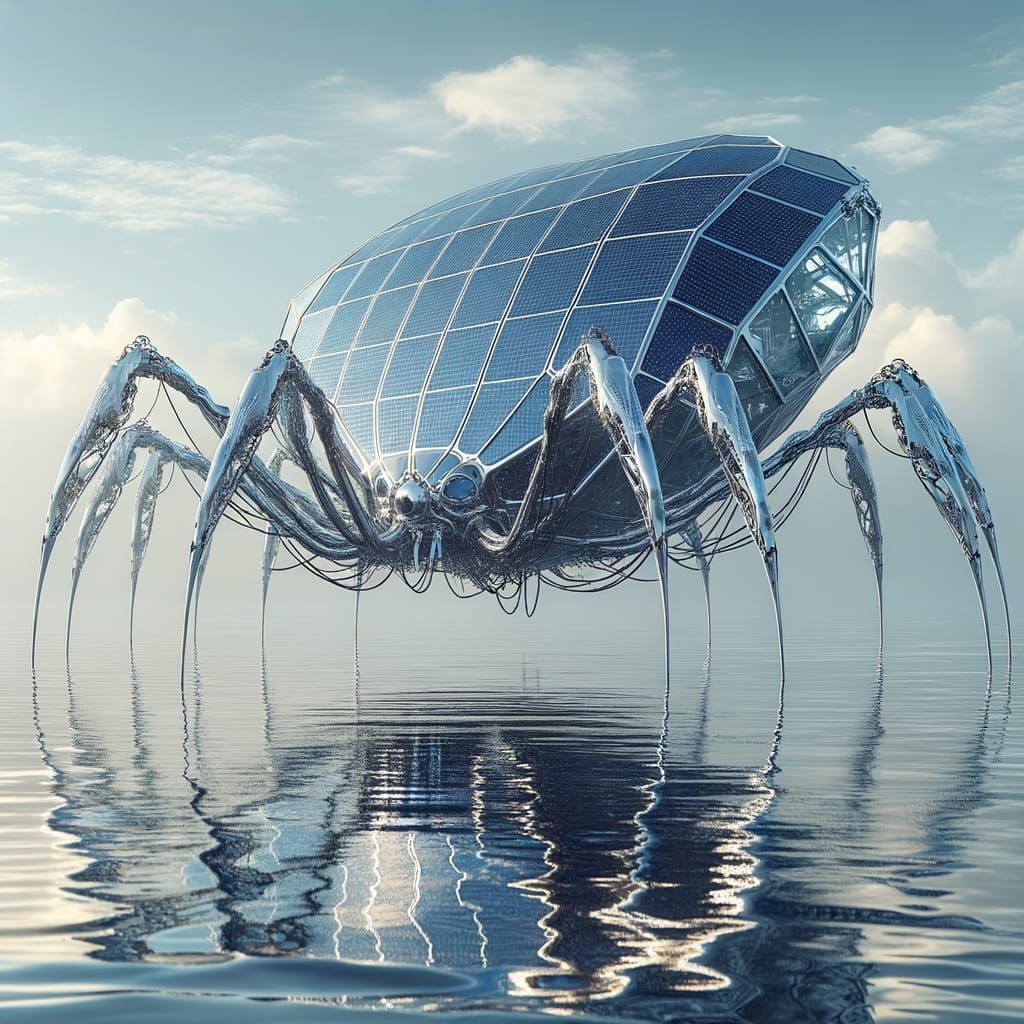 Solar Panel Spider Searching for Plastic