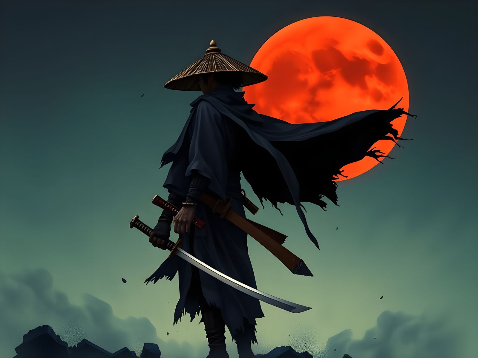 Samurai Under Red Moonlight