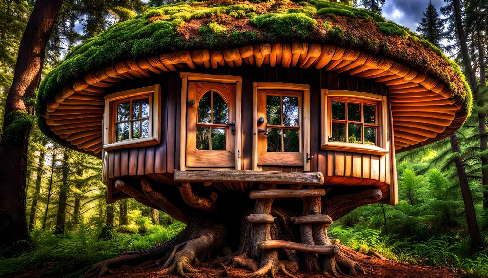 Enchanting Toadstool Homes in a Detailed Forest