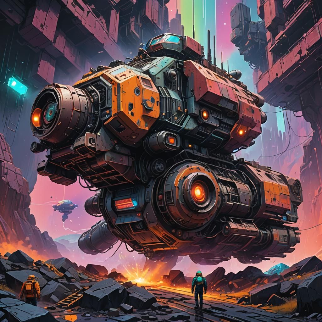 Cyberpunk Spaceship Soaring Through Electric Galaxy