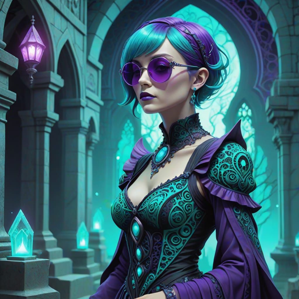 Mysterious Sorceress Casting Magic in Gothic Style