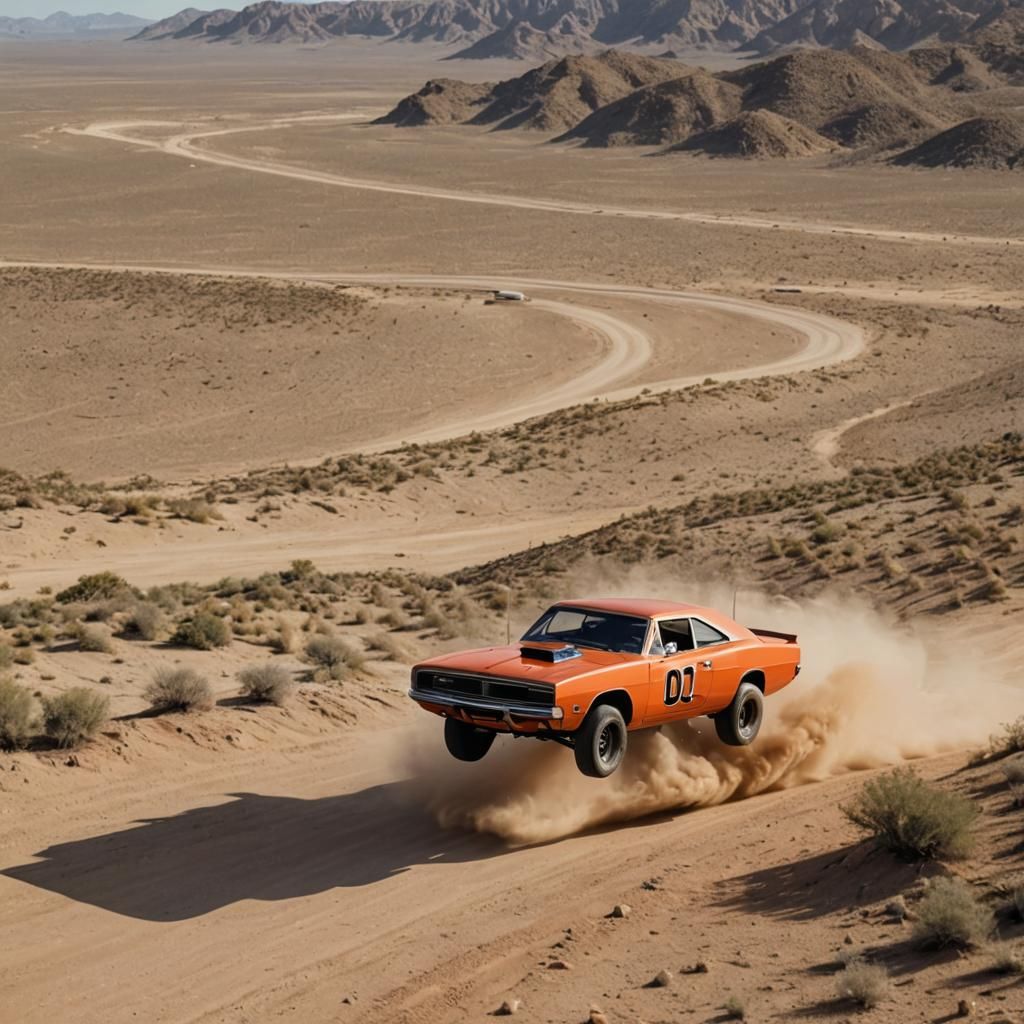 General Lee Dodge Charger Jumps Desert Ramp