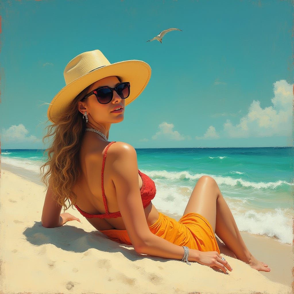 Tropical Beach Scene in Post-Romantic Style