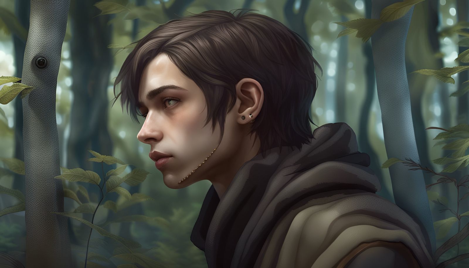 Hyperrealistic Elf Portrait in Forest Setting