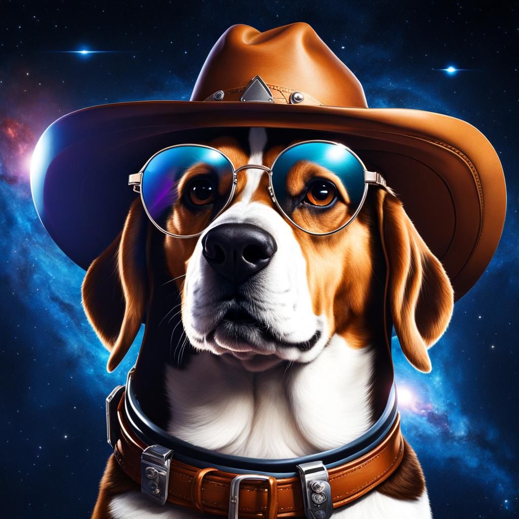 Beagle Dog in Space with Cowboy Hat