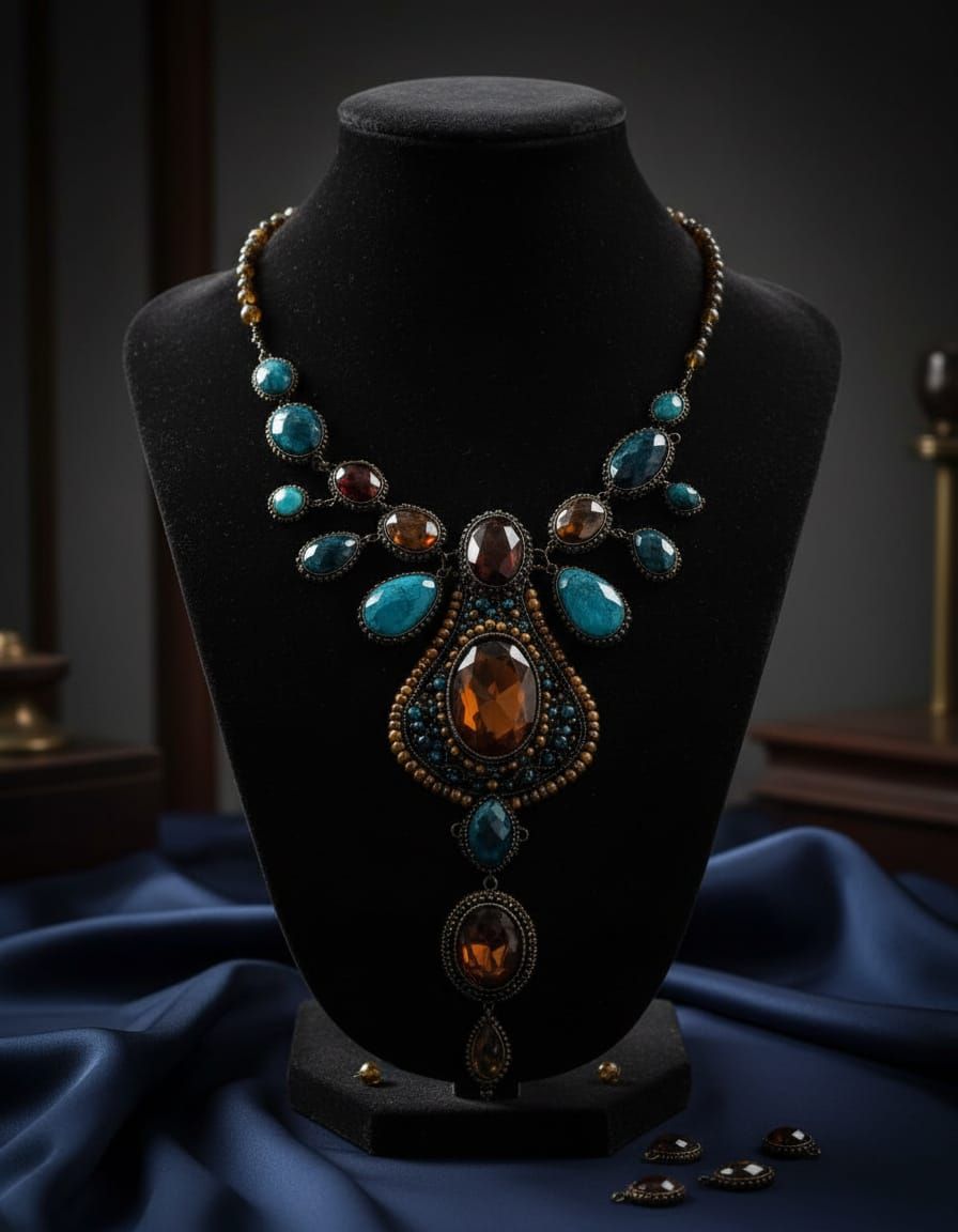 Intricate Beaded Necklace with Natural Stones