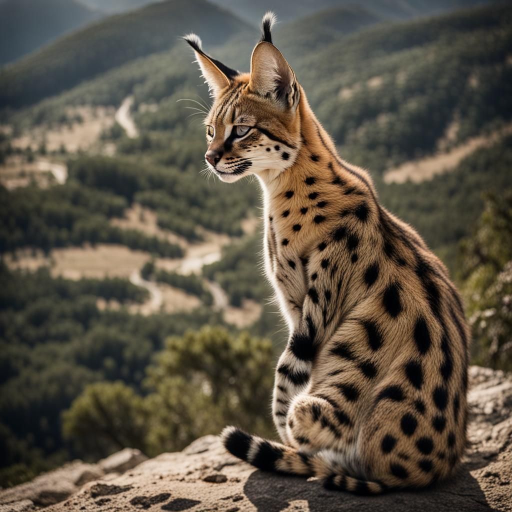 Serval Cat Portrait in Vall de Laguar, Spain