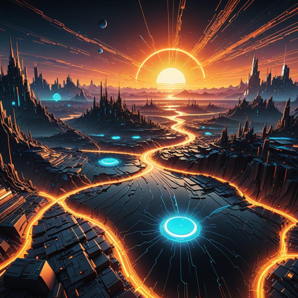 Cyberpunk Code Landscape with Crystalline Structures