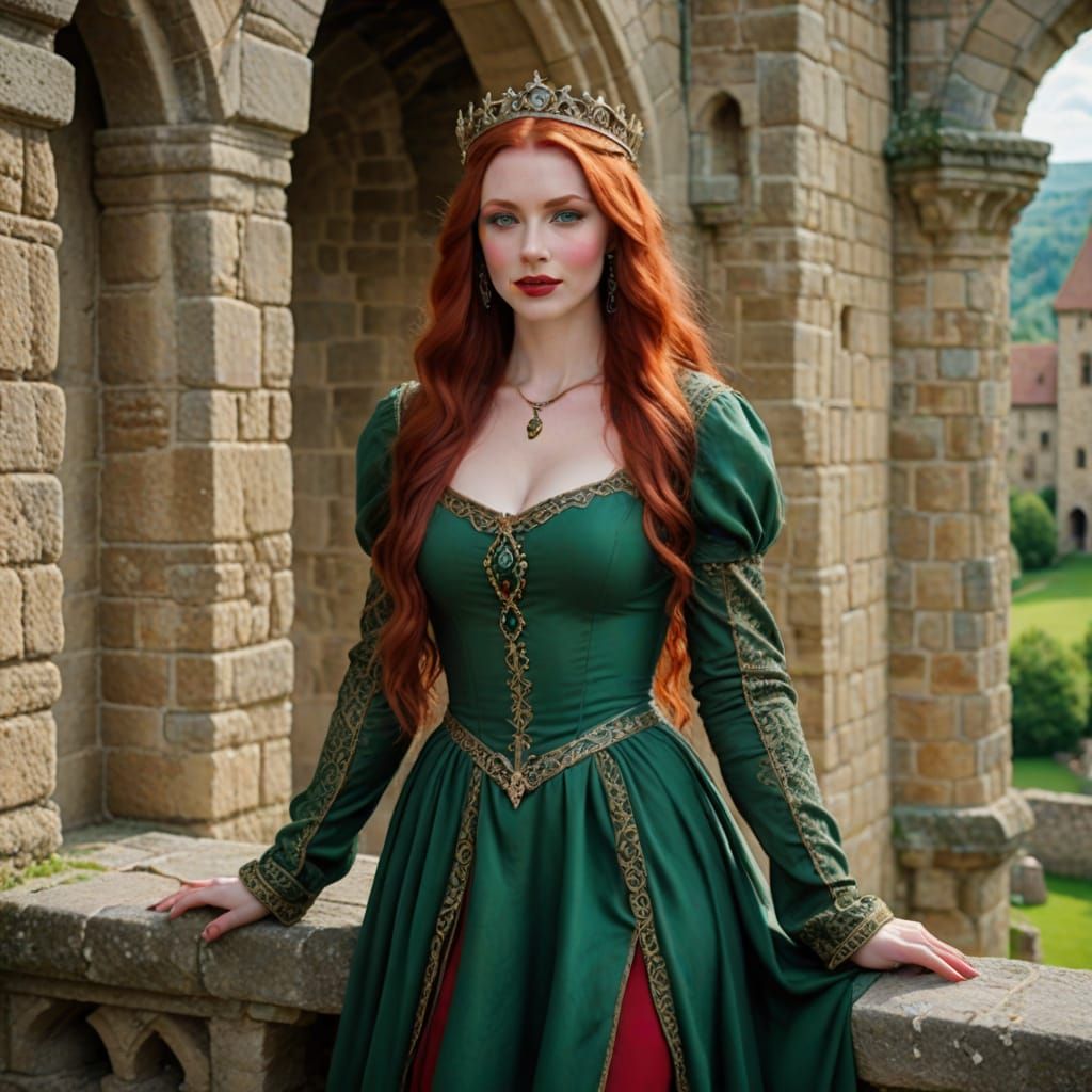 Medieval Fantasy Maiden on Castle Battlements