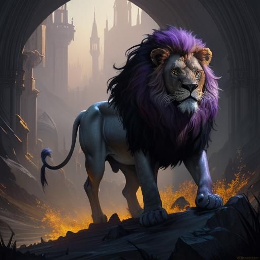 Hyperdetailed Lion in Dark Fantasy Style