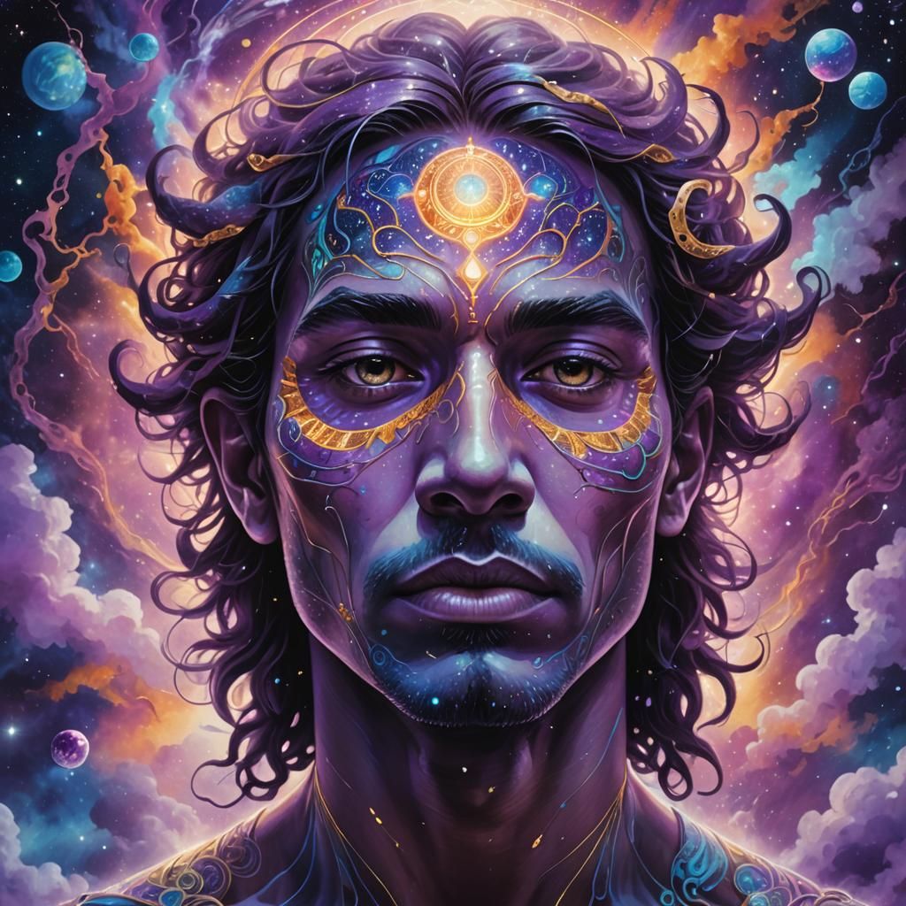 Holographic Astral Portrait in Mixed Media Style