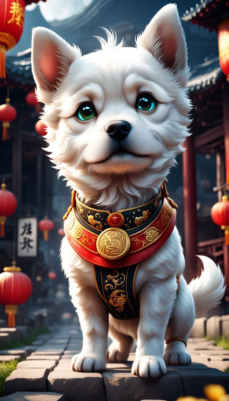 Cute Chinese Zodiac Dog in Cinematic Illustration