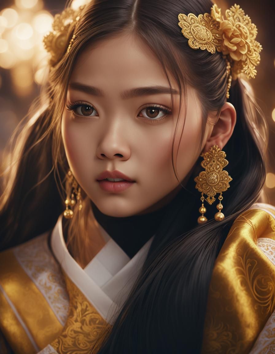 Jennie in Hanbok: Baroque Art Nouveau Portrait