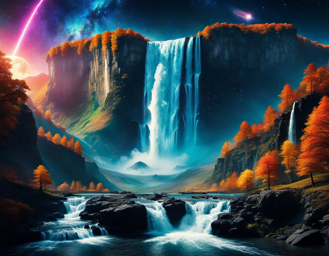 Geodescent Falling Star Waterfall in Sci-Fi Style