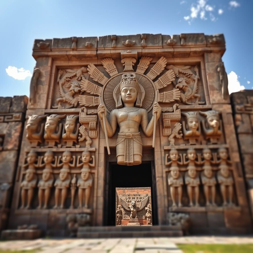 Sun Gate of Tiahuanaco: Ancient Stone Carving with Divine Re...