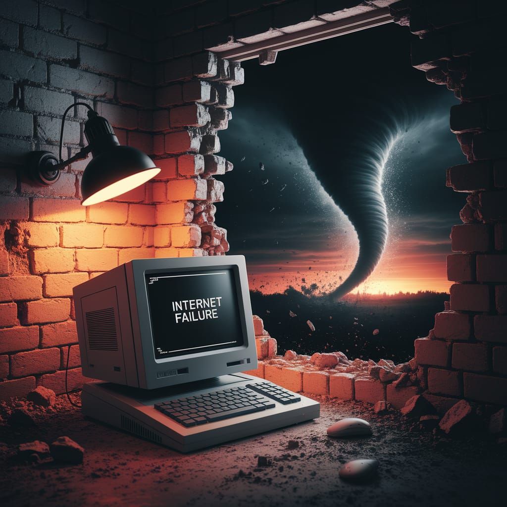 Vintage Computer's Internet Failure in Apocalyptic Setting