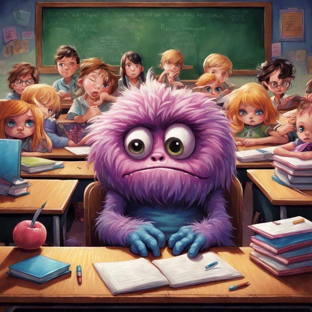 Children in Classroom Illustration in Modern Poster Art Styl...