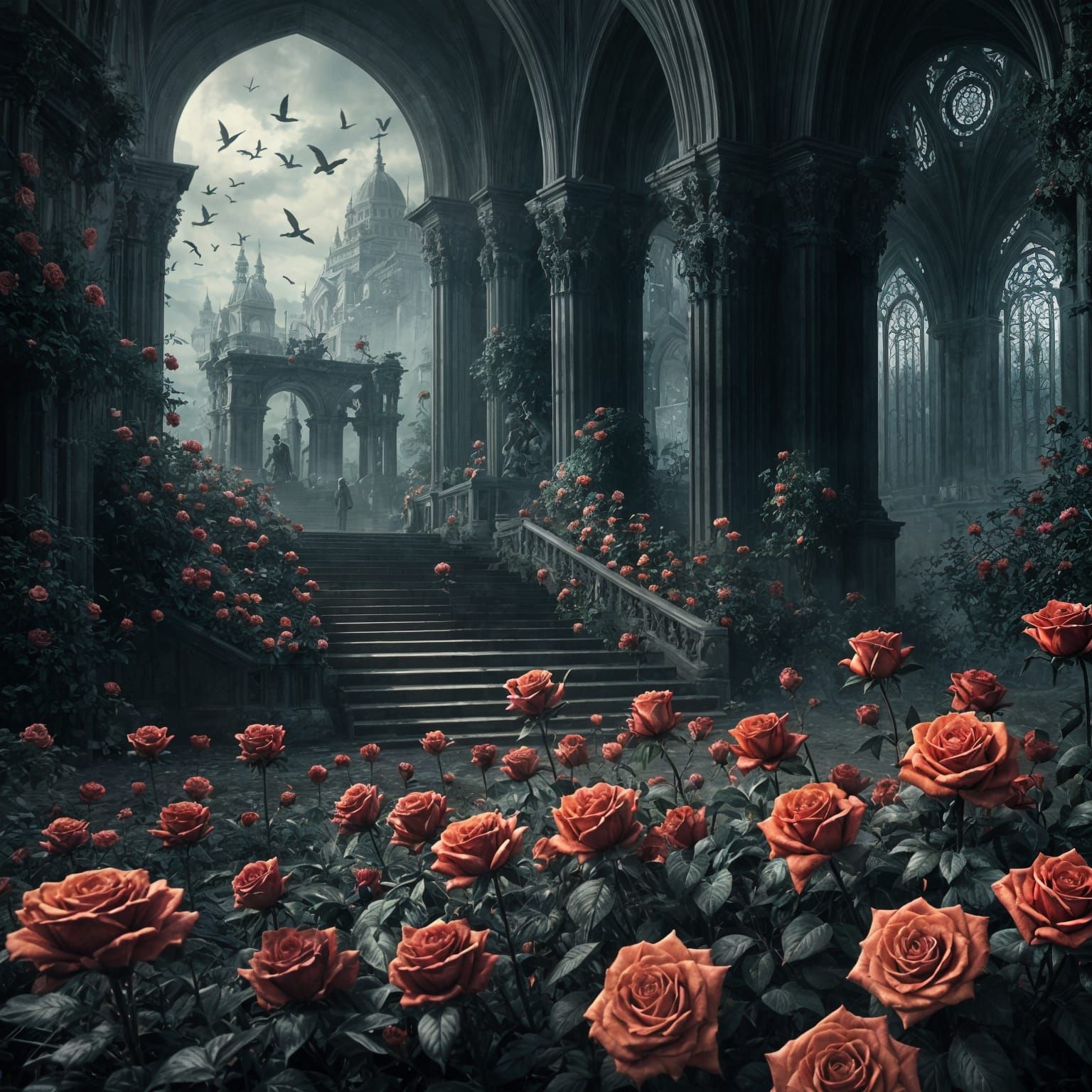 Dramatic Death Roses Digital Matte Painting