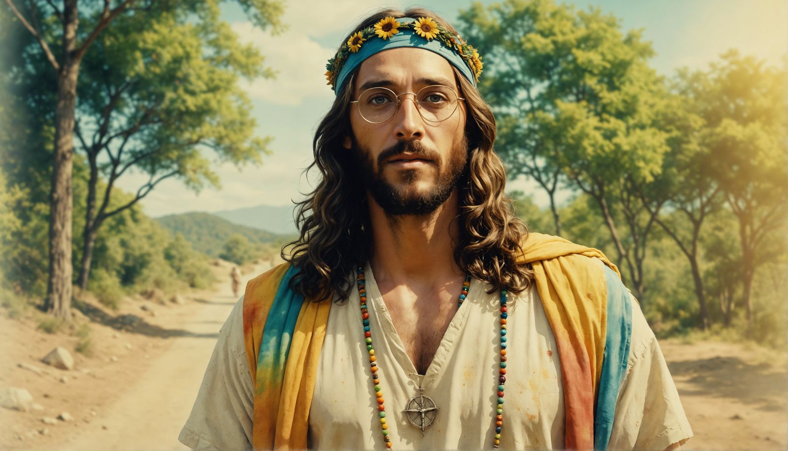 Jesus Christ as Hippie in Watercolor Style
