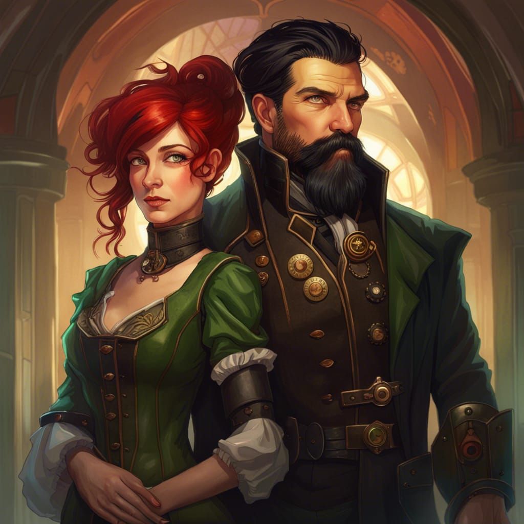 Steampunk Couple Portrait in Hyperdetailed Style