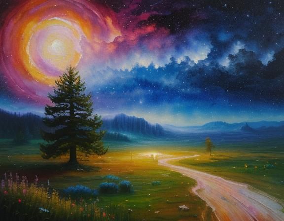 Magical Nightscape in Impressionist Gouache Style