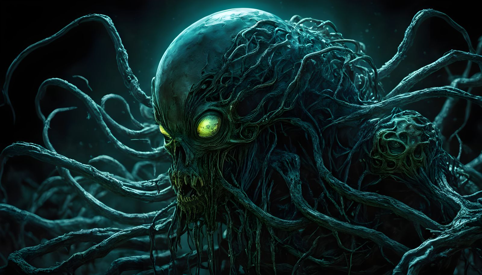 Grotesque Alien Machine in Dimly Lit Science Lab