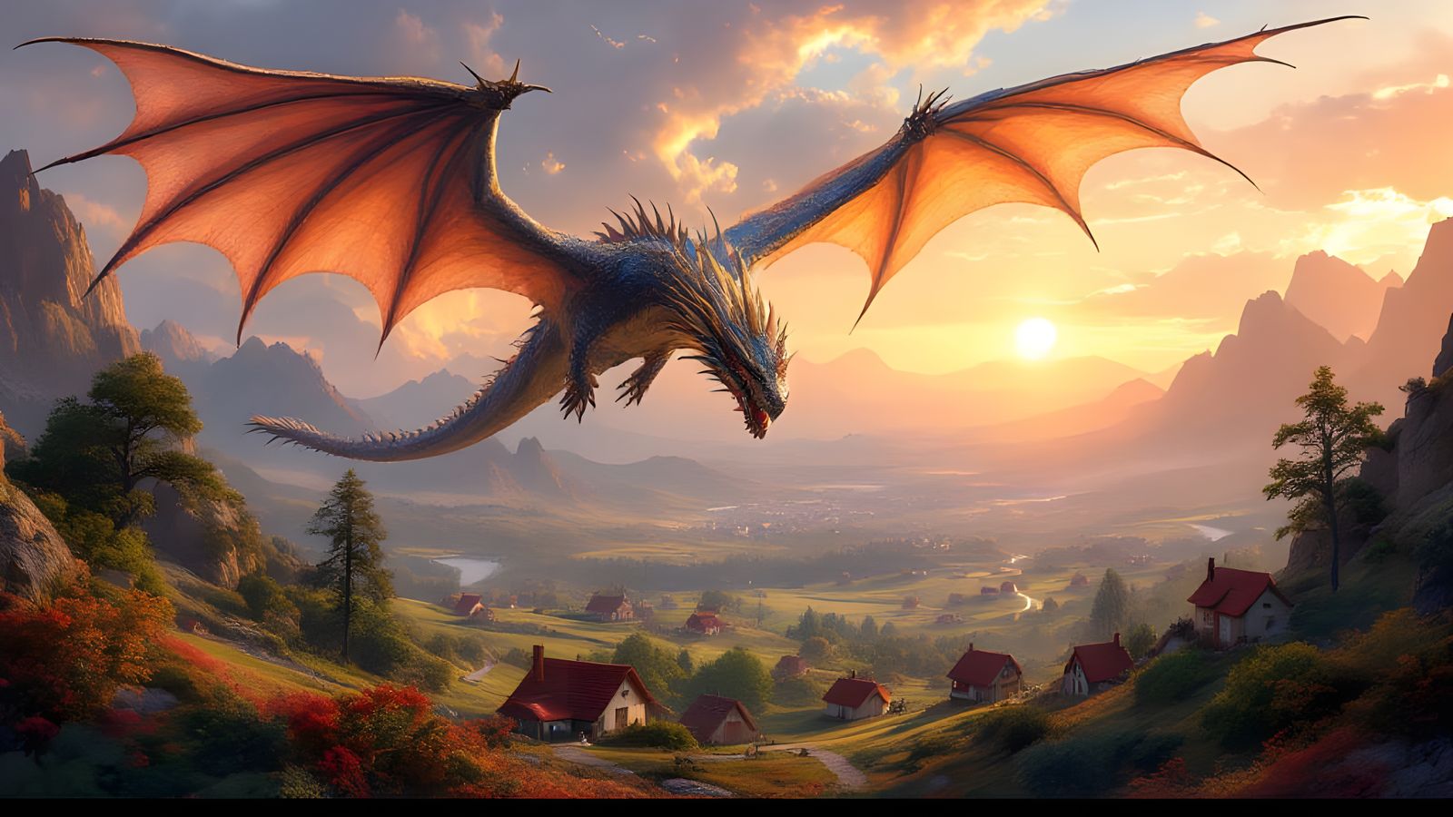 Giant Dragonflies Over Scenic Landscape