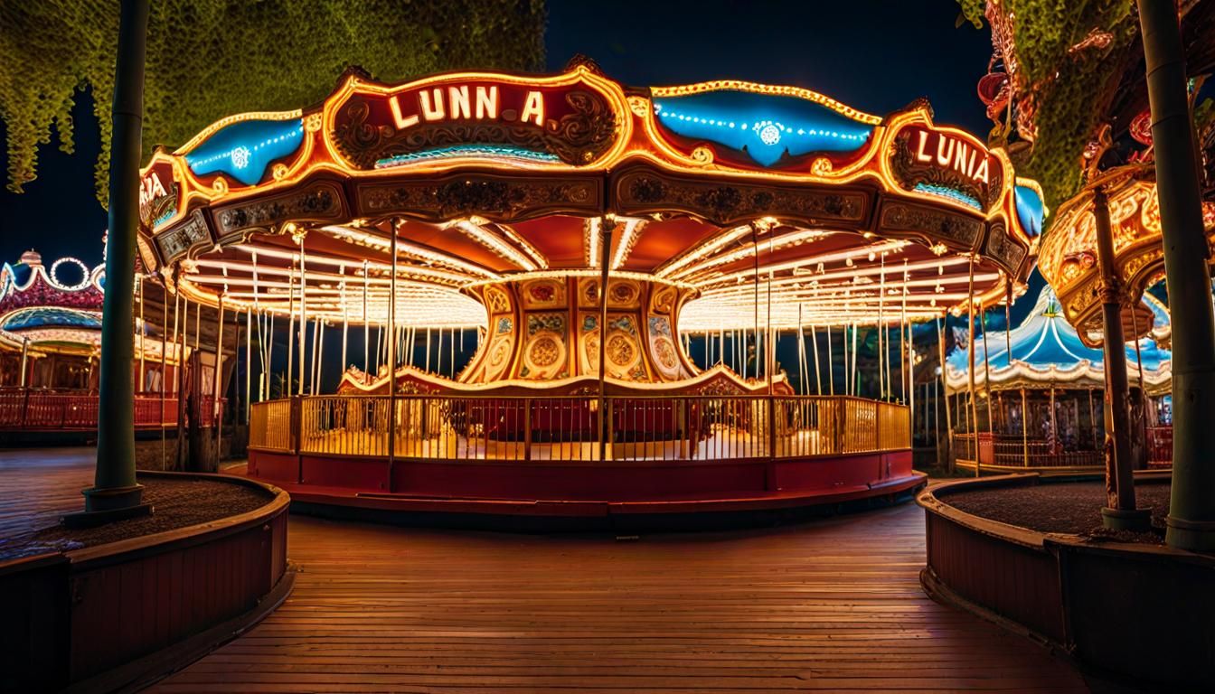 Abandoned Luna Park Carousel in Vines, Detailed Render