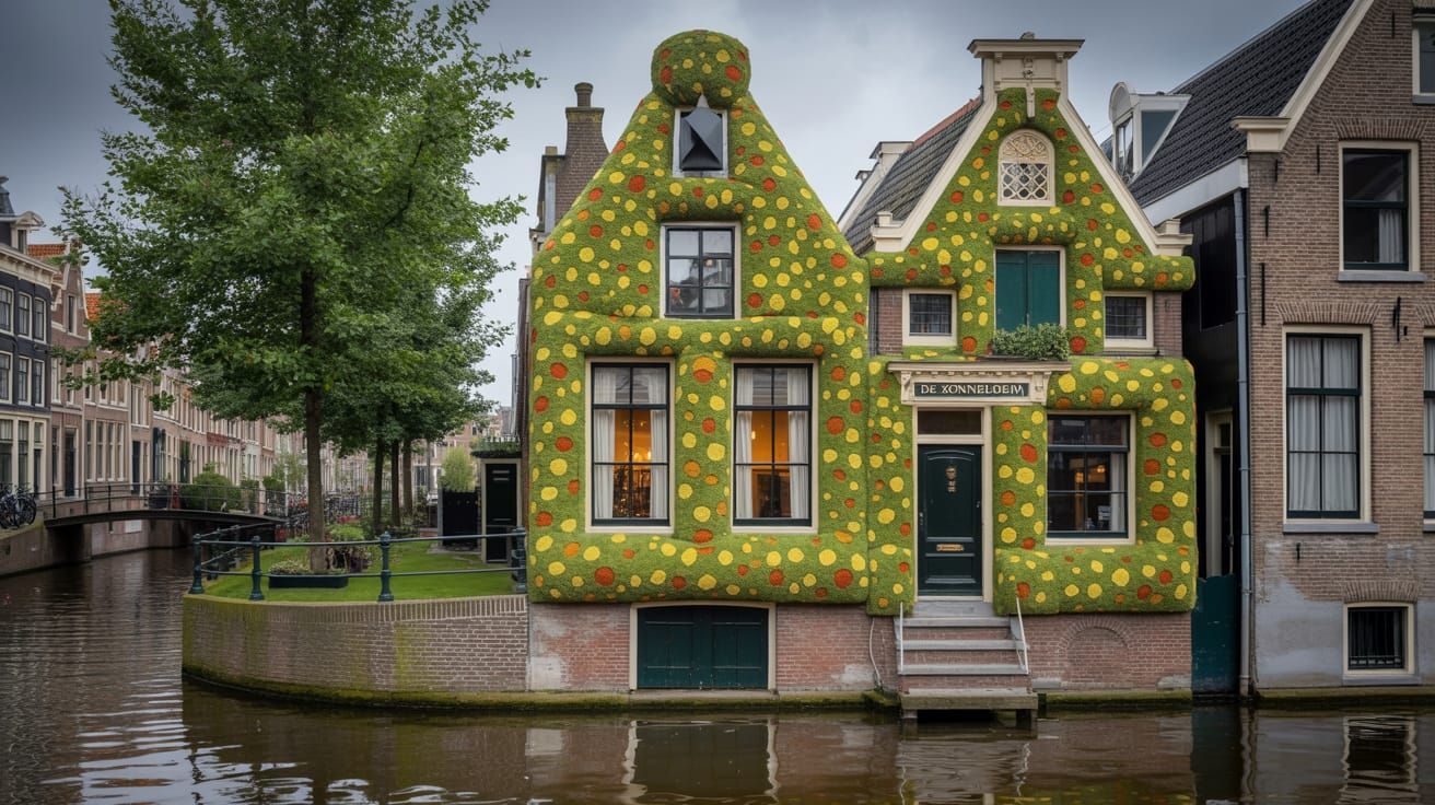 Amsterdam Canal House Covered in Polka Dot Lawn
