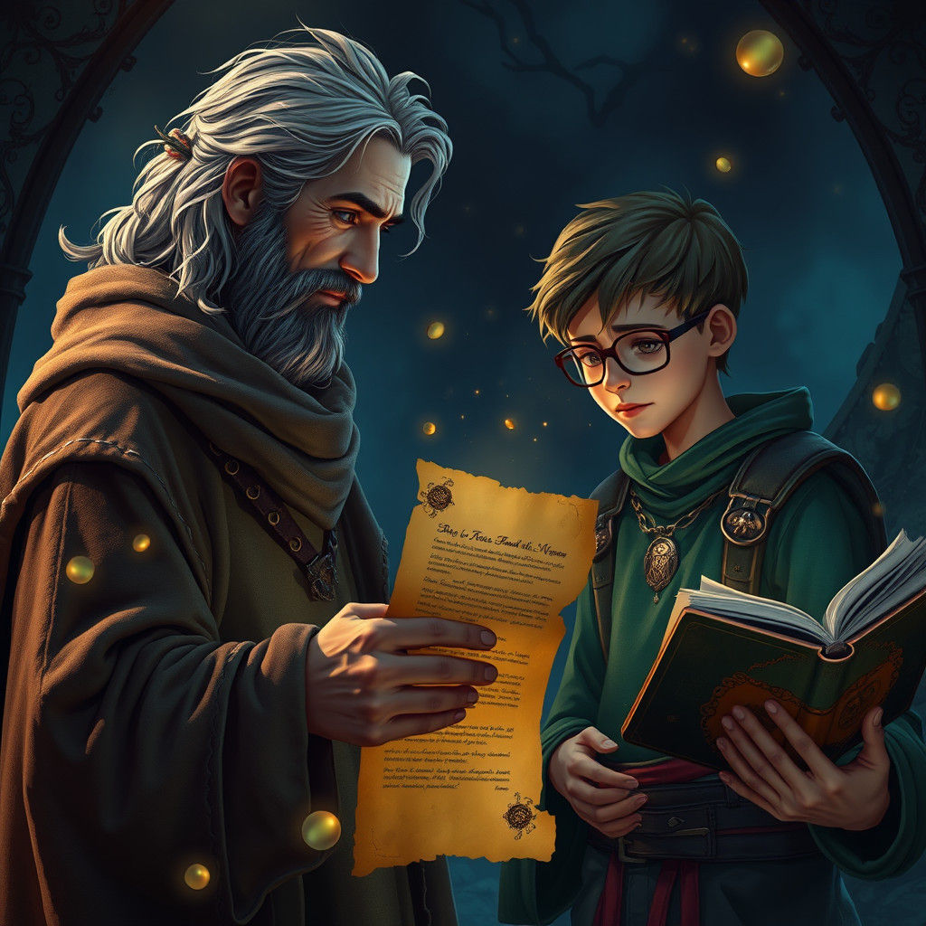 Mystical Letter Exchange in Atmospheric Matte Painting Style