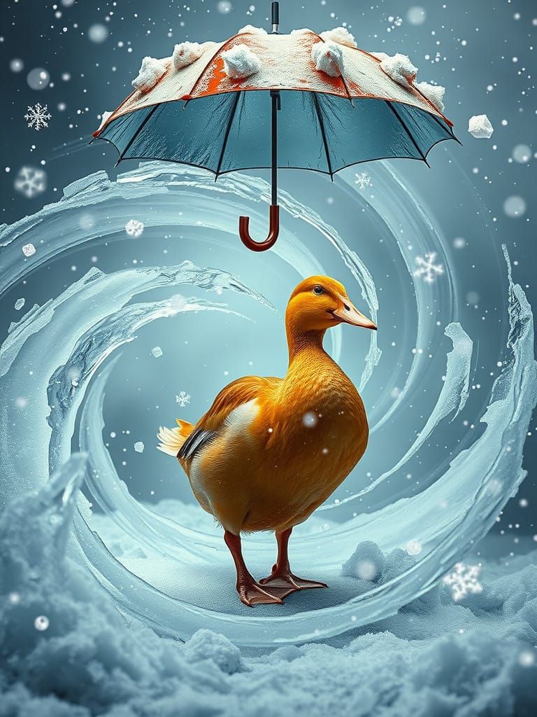 Translucent Duck in a Surrealist Snowscape