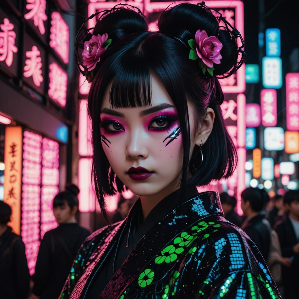 Cyber Goth Geisha Girls in Neon Sequins