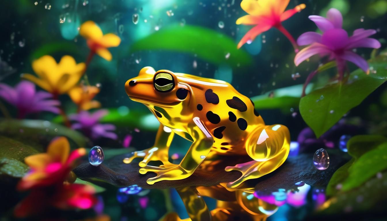 Transparent Panamanian Golden Frog in a Rainforest