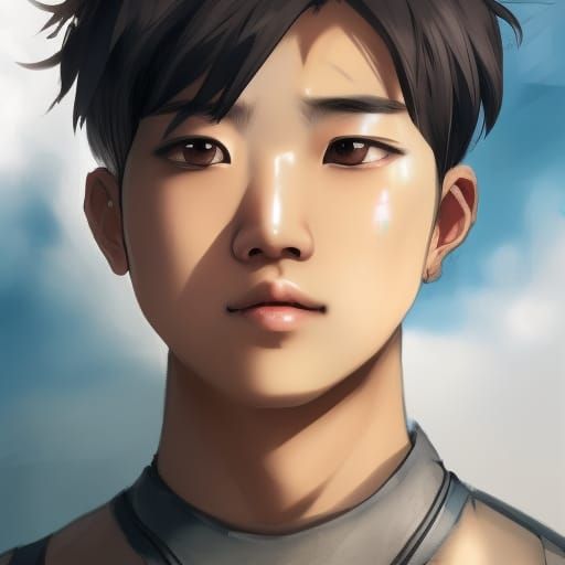 Attractive Asian E-boy Portrait in Hyperdetailed Style