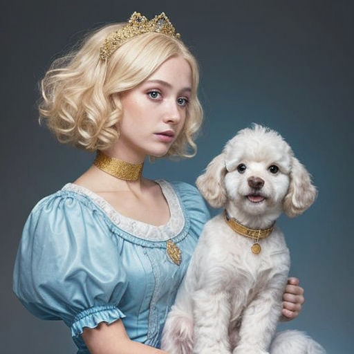 Poodle and Blonde Woman in Hyperrealistic Style